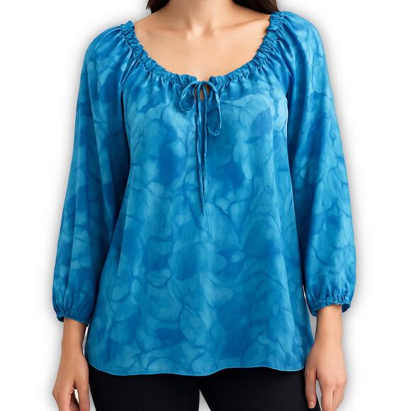 Fresh Produce Linen Blouse Coastal Turtle Print Blue Size M - Picture 9 of 9